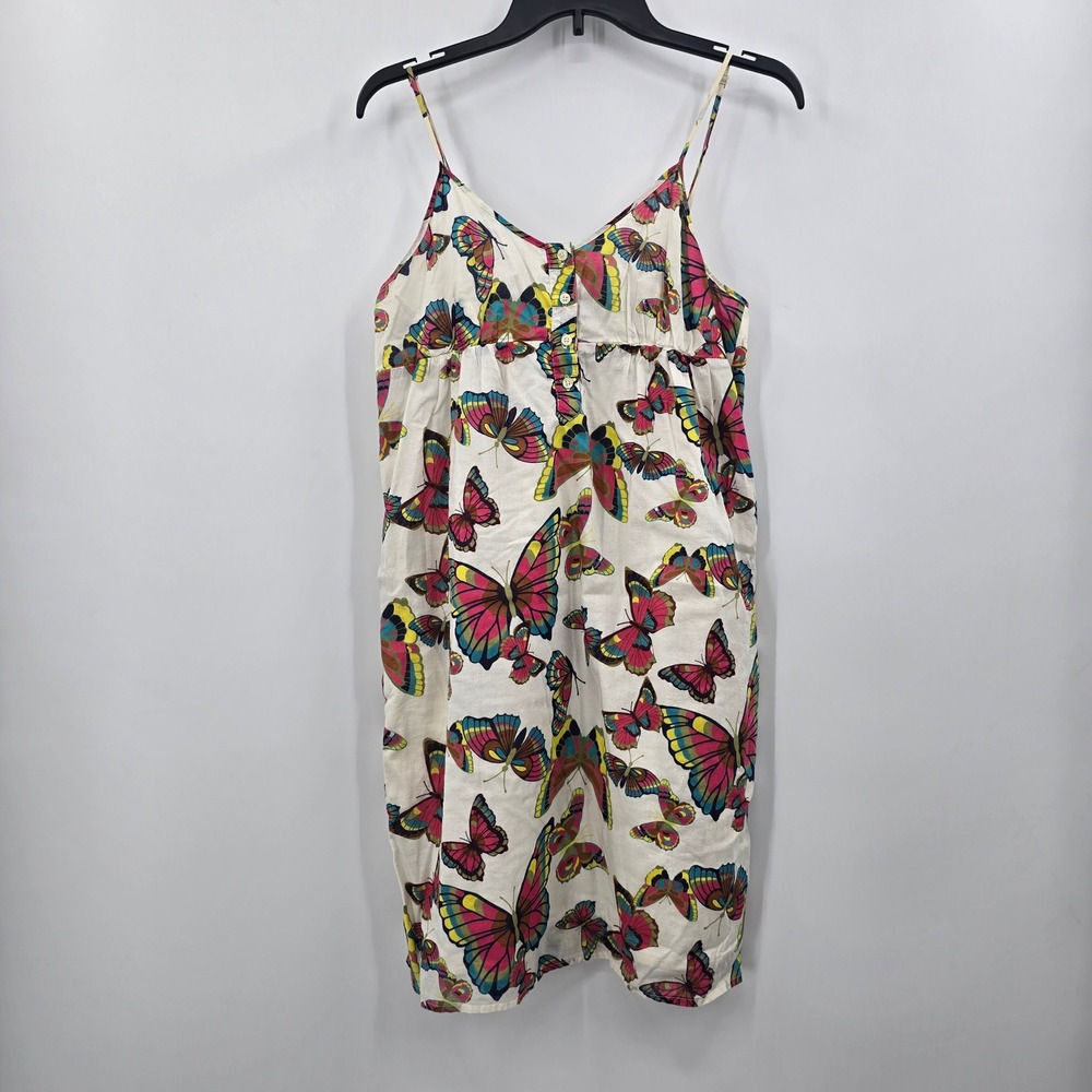 Old Navy Womens Butterfly Print Cotton Sun Dress White Pink Yellow Large